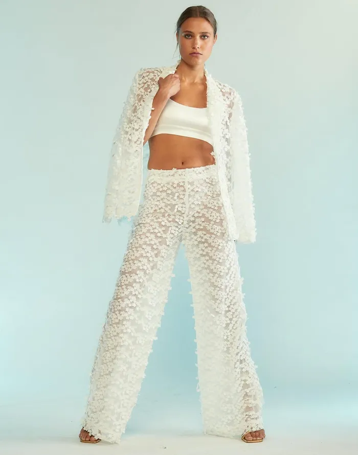 3d Embroidered Tulle Pants 8211 White Women Cynthia Rowley Bottoms