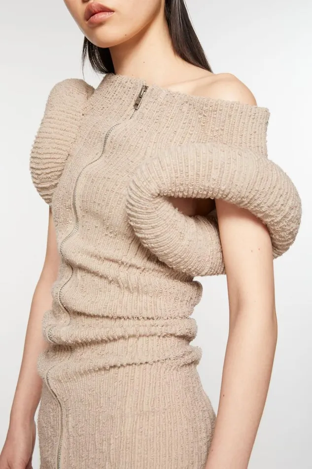 Acne Studios Asymmetric Knit Dress Old Pink Woman Dresses