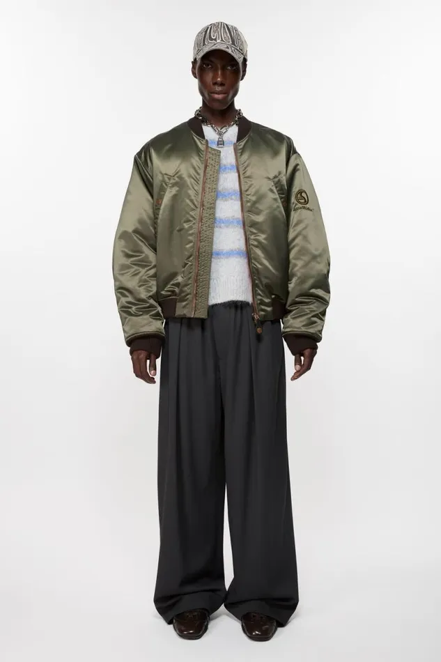 Acne Studios Bomber Jacket Logogram Military Green Man Outerwear
