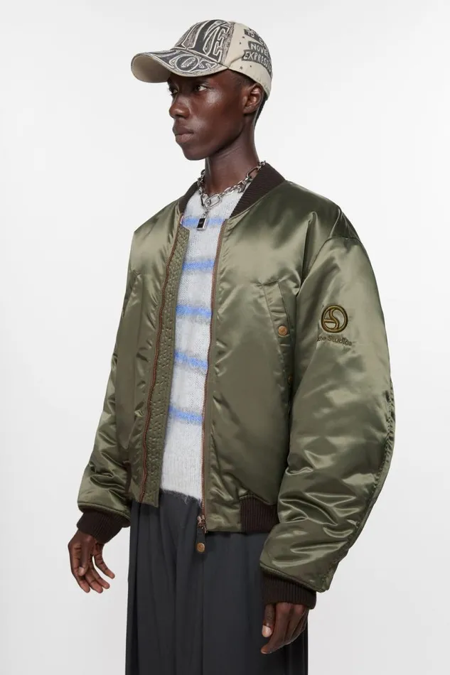 Acne Studios Bomber Jacket Logogram Military Green Man Outerwear
