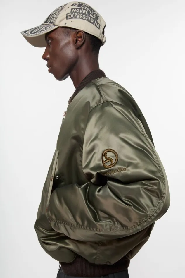 Acne Studios Bomber Jacket Logogram Military Green Man Outerwear