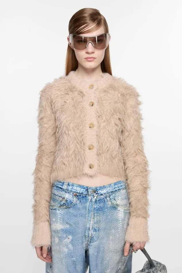 Acne Studios Cardigan Textured Beige Woman Knitwear