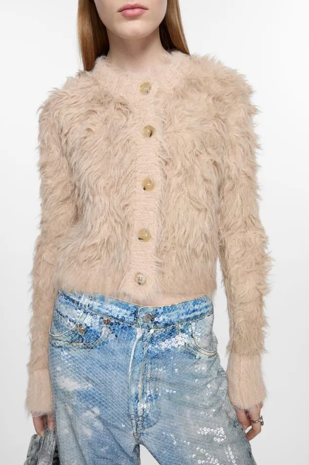 Acne Studios Cardigan Textured Beige Woman Knitwear