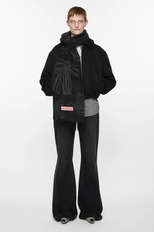 Acne Studios Cashmere Jacquard Scarf Blackgrey Woman Scarves