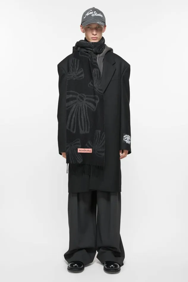 Acne Studios Cashmere Jacquard Scarf Blackgrey Woman Scarves