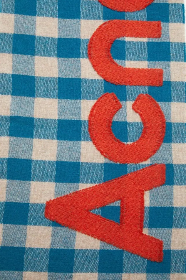 Acne Studios Check Logo Scarf Turquoise Blueorange Woman Scarves
