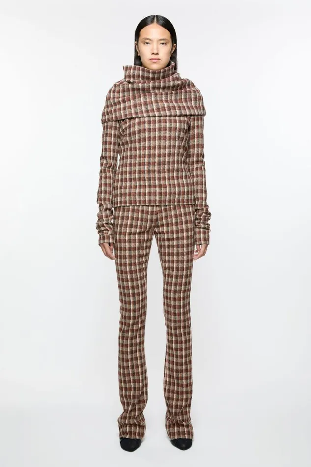 Acne Studios Check Tailored Trousers Beigebrown Woman Trousers
