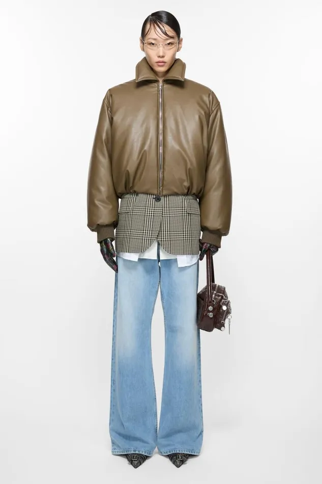Acne Studios Coated Bomber Jacket Khaki Green Woman Outerwear