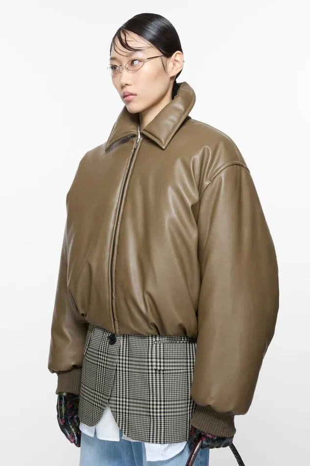 Acne Studios Coated Bomber Jacket Khaki Green Woman Outerwear