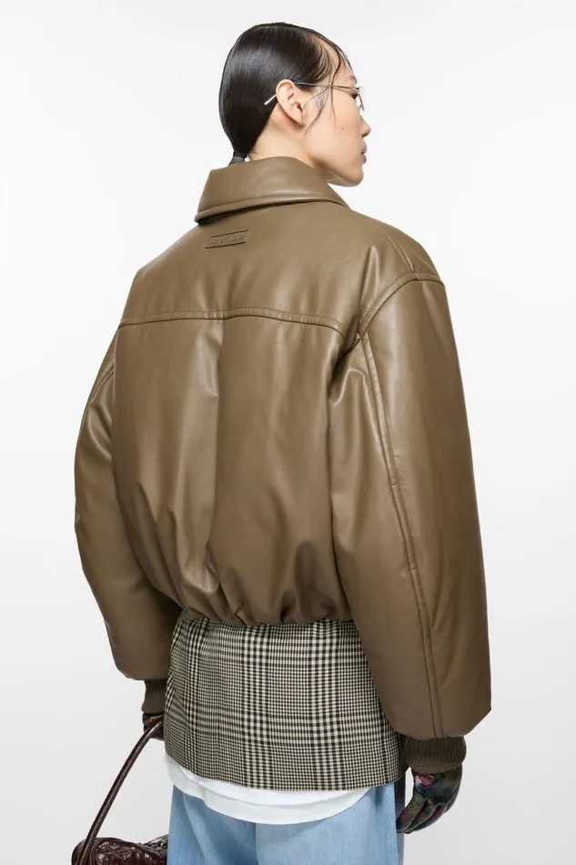 Acne Studios Coated Bomber Jacket Khaki Green Woman Outerwear