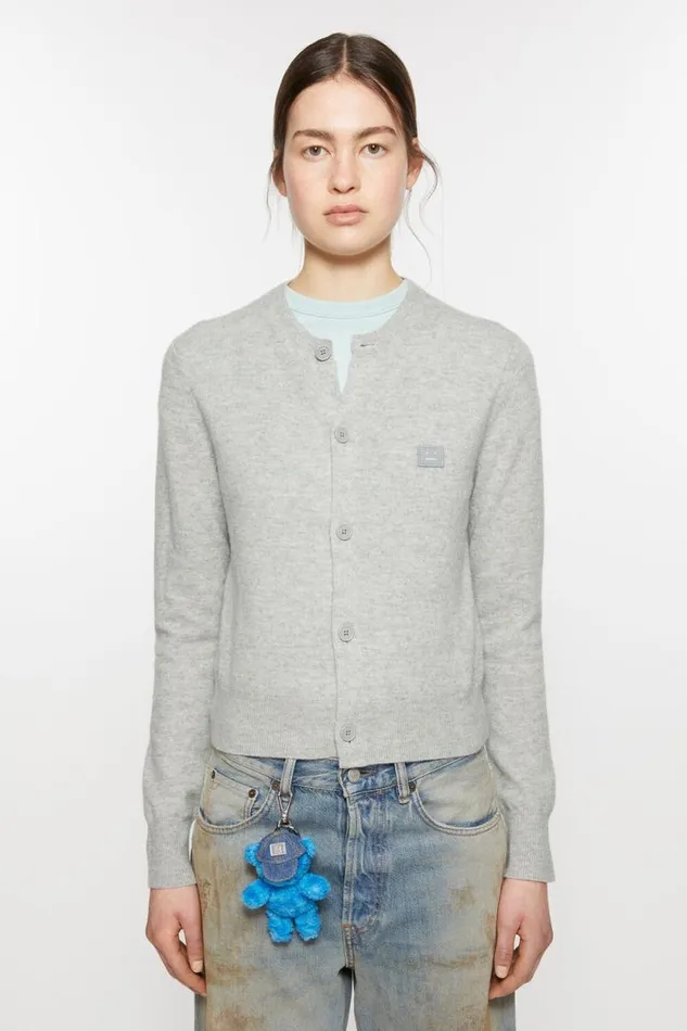 Acne Studios Crew Neck Cardigan Light Grey Melange Woman Knitwear