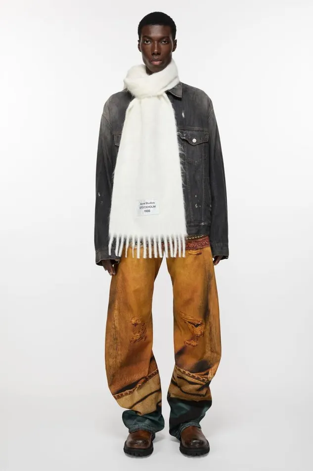 Acne Studios Fringe Alpaca Scarf White Man Scarves