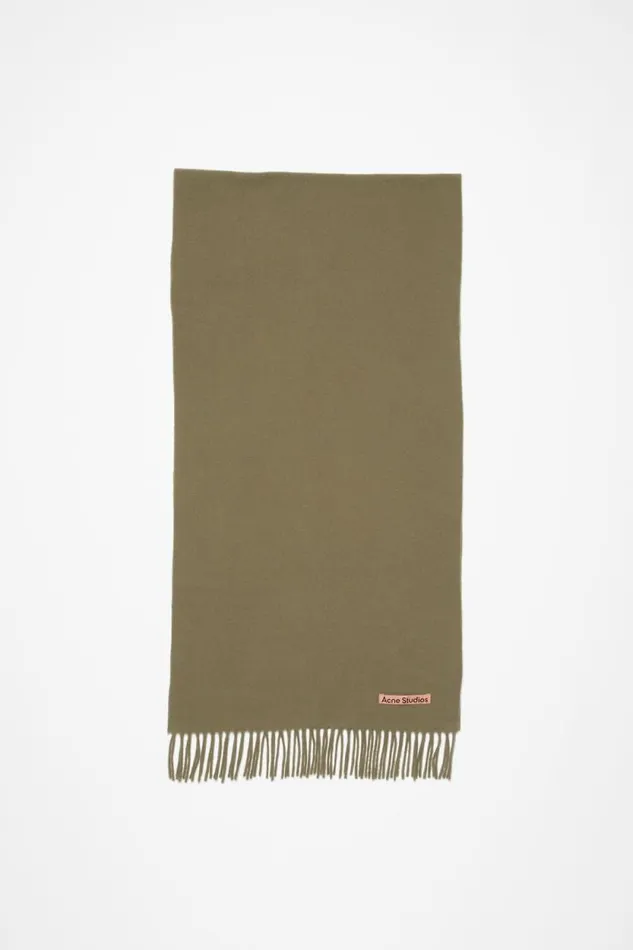 Acne Studios Fringe Wool Scarf 8211 Narrow Khaki Green Woman Scarves