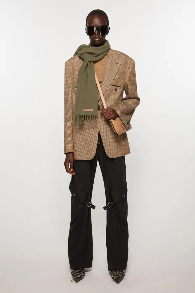 Acne Studios Fringe Wool Scarf 8211 Narrow Khaki Green Woman Scarves