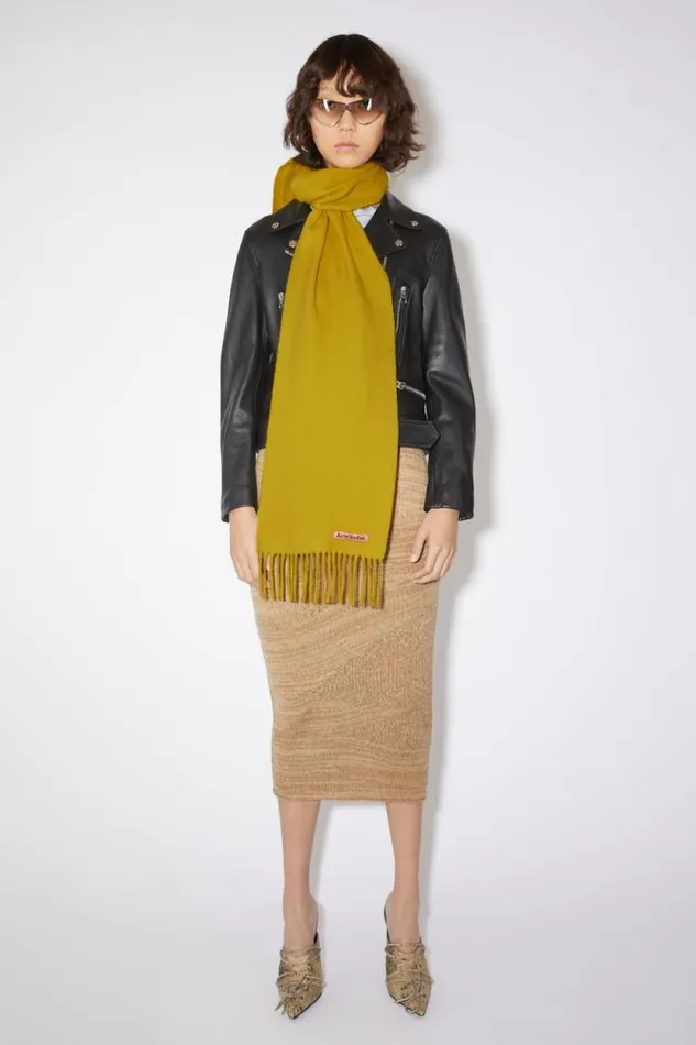 Acne Studios Fringe Wool Scarf 8211 Skinny Acid Yellow Woman Scarves