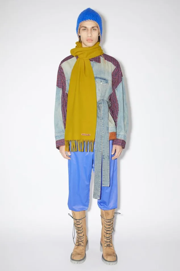 Acne Studios Fringe Wool Scarf 8211 Skinny Acid Yellow Woman Scarves