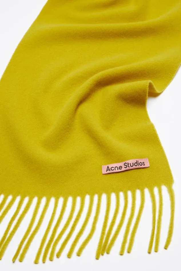 Acne Studios Fringe Wool Scarf 8211 Skinny Acid Yellow Woman Scarves