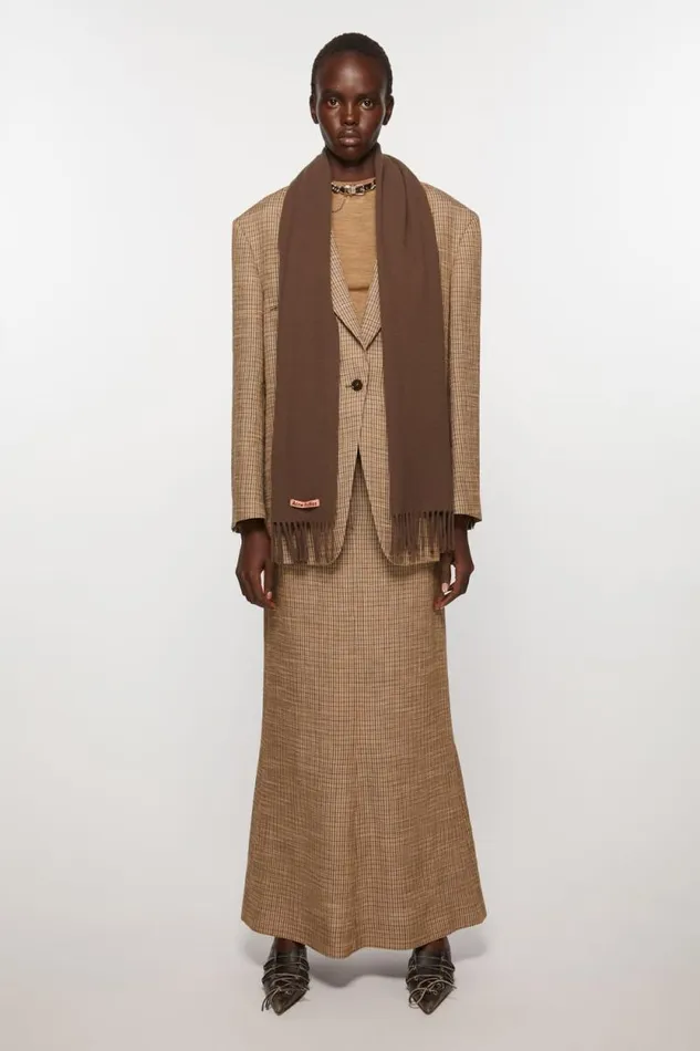 Acne Studios Fringe Wool Scarf 8211 Skinny Chocolate Brown Woman Scarves