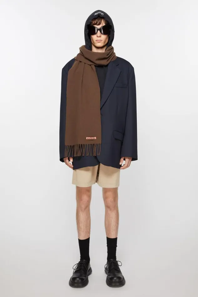 Acne Studios Fringe Wool Scarf 8211 Skinny Chocolate Brown Woman Scarves