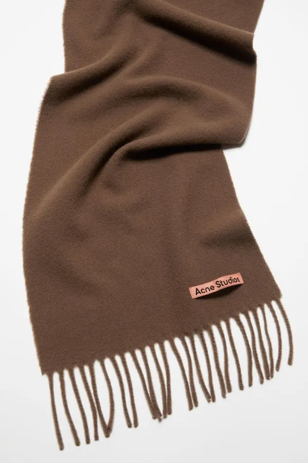 Acne Studios Fringe Wool Scarf 8211 Skinny Chocolate Brown Woman Scarves