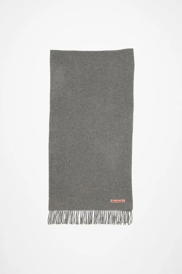Acne Studios Fringe Wool Scarf Narrow Grey Melange Woman Scarves