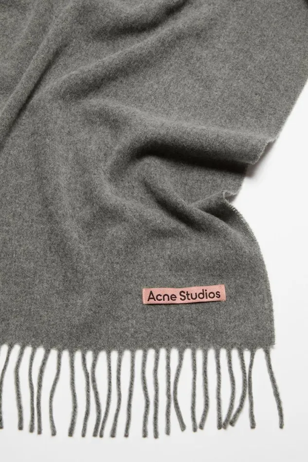 Acne Studios Fringe Wool Scarf Narrow Grey Melange Woman Scarves