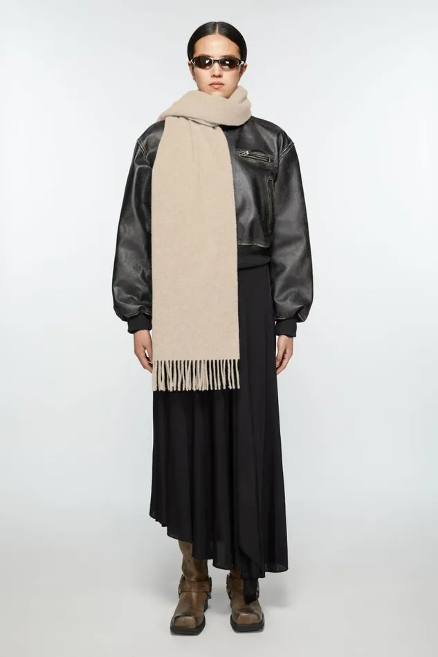 Acne Studios Fringe Wool Scarf Narrow Oatmeal Melange Man Scarves