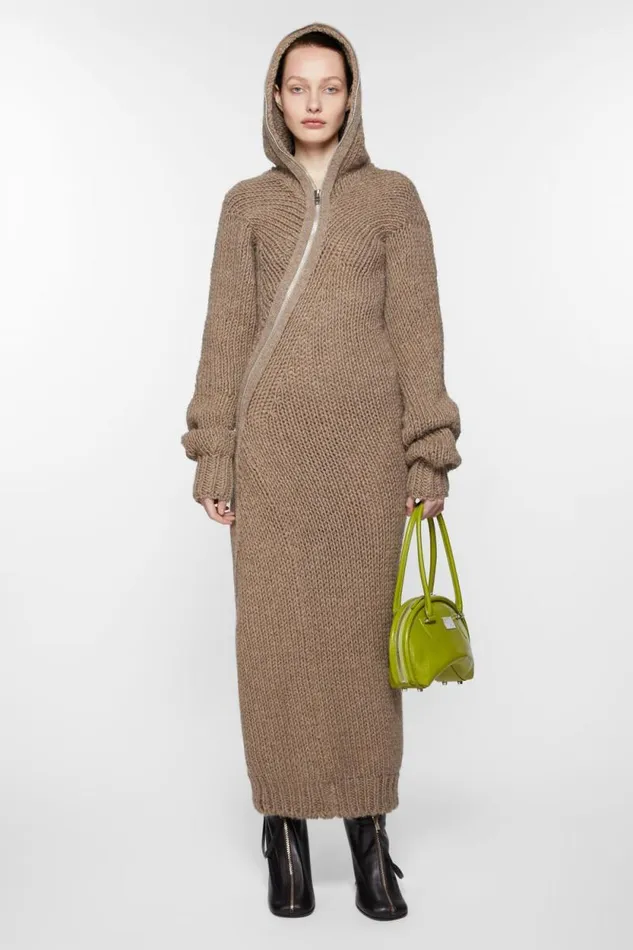 Acne Studios Hooded Wool Dress Camel Beige Woman Dresses