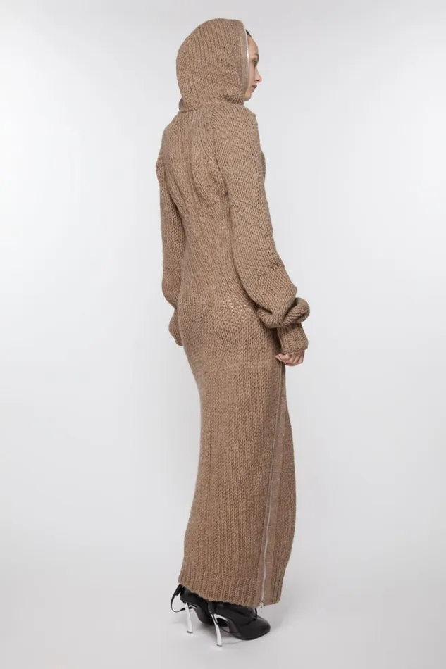 Acne Studios Hooded Wool Dress Camel Beige Woman Dresses