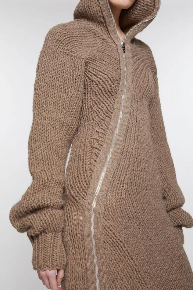 Acne Studios Hooded Wool Dress Camel Beige Woman Dresses