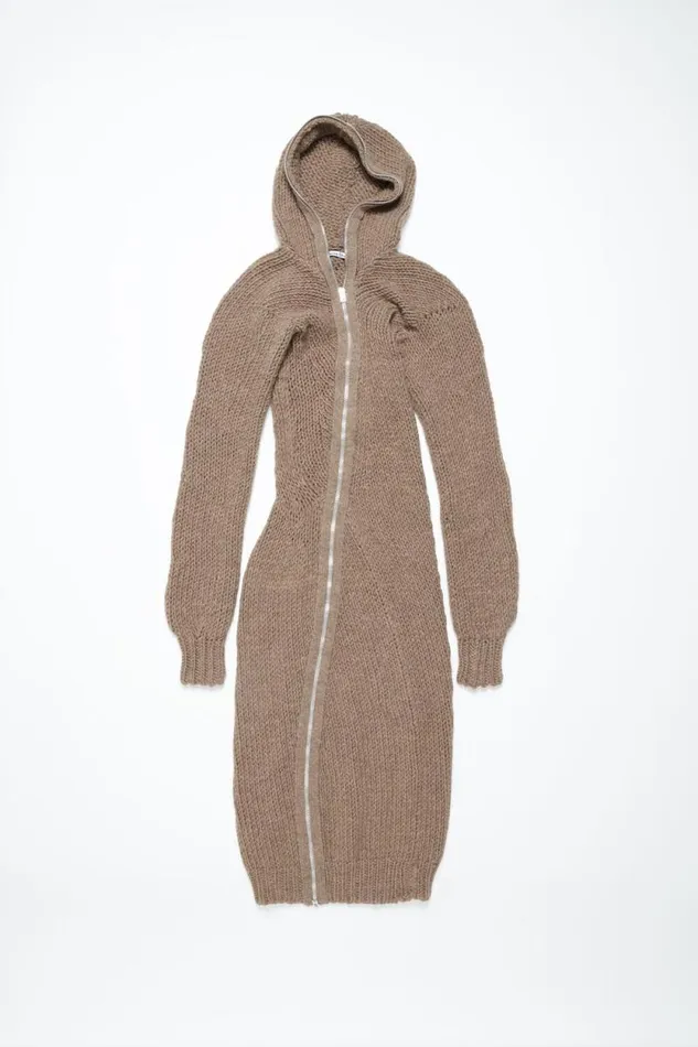 Acne Studios Hooded Wool Dress Camel Beige Woman Dresses
