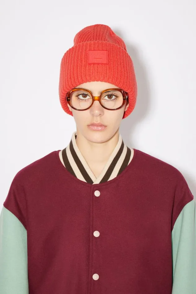 Acne Studios Large Face Logo Beanie Sharp Red Man Hats