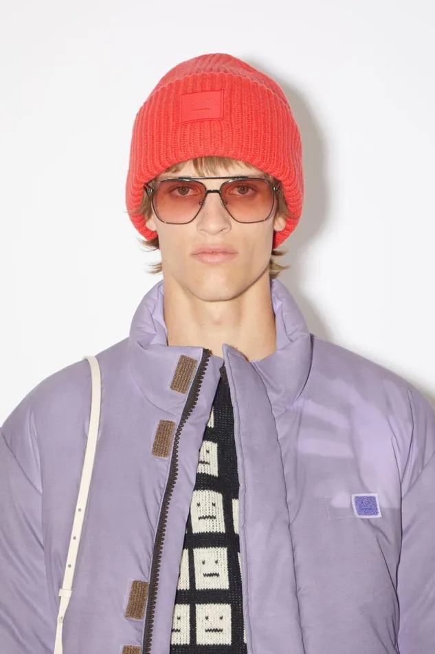 Acne Studios Large Face Logo Beanie Sharp Red Man Hats