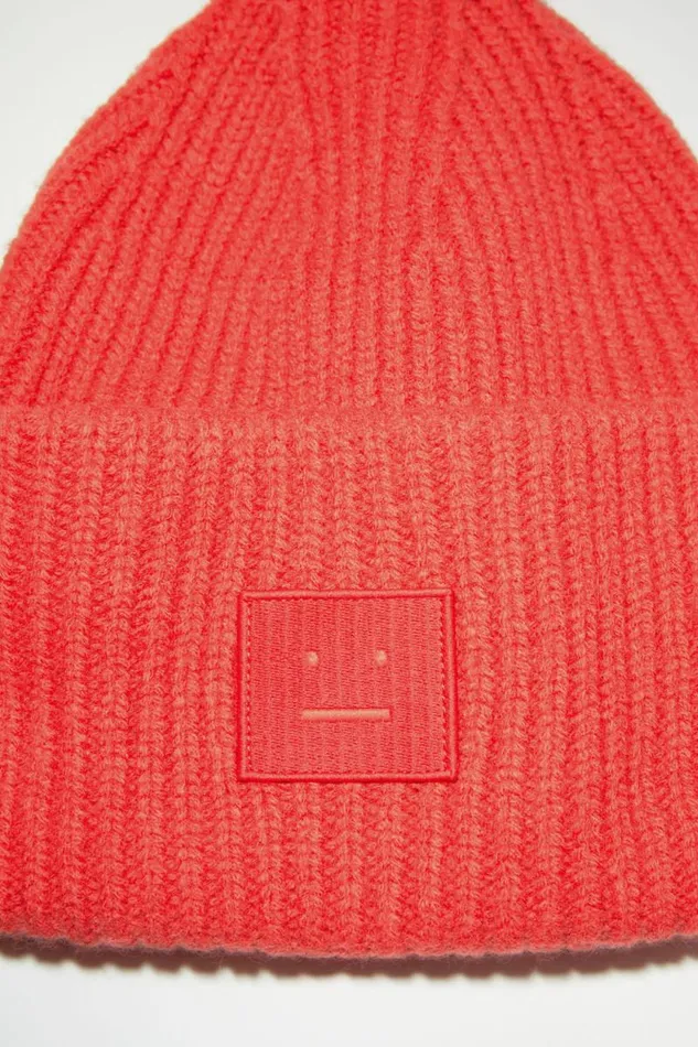 Acne Studios Large Face Logo Beanie Sharp Red Man Hats