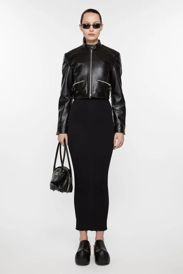Acne Studios Leather Biker Jacket Black Woman Outerwear