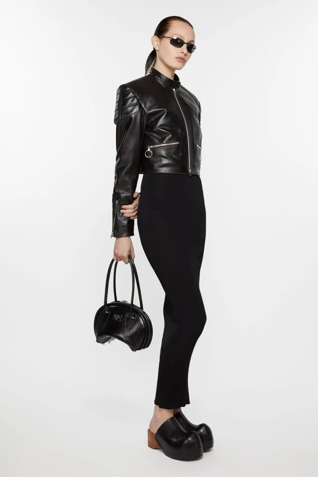 Acne Studios Leather Biker Jacket Black Woman Outerwear