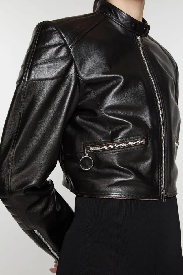 Acne Studios Leather Biker Jacket Black Woman Outerwear