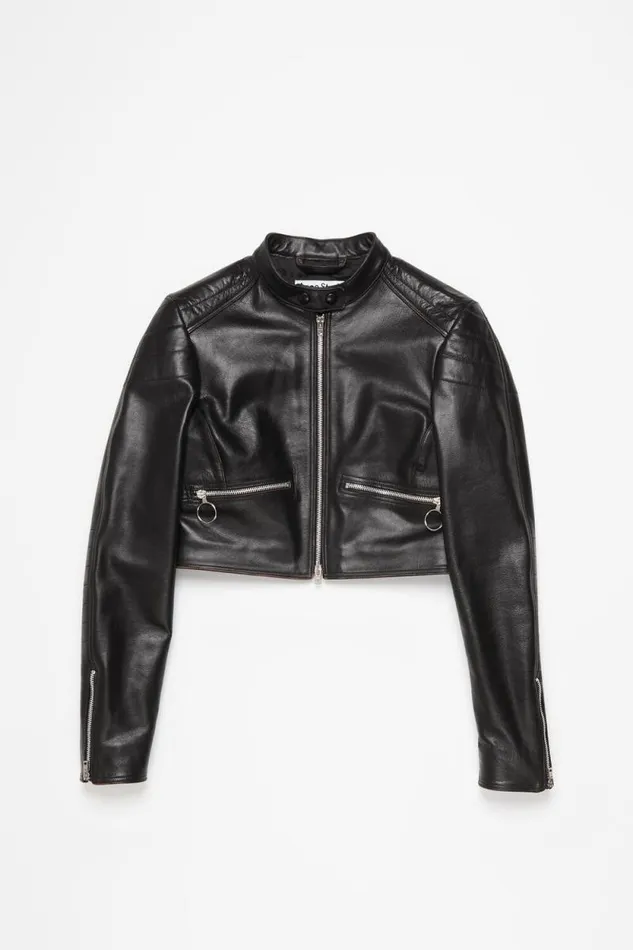 Acne Studios Leather Biker Jacket Black Woman Outerwear