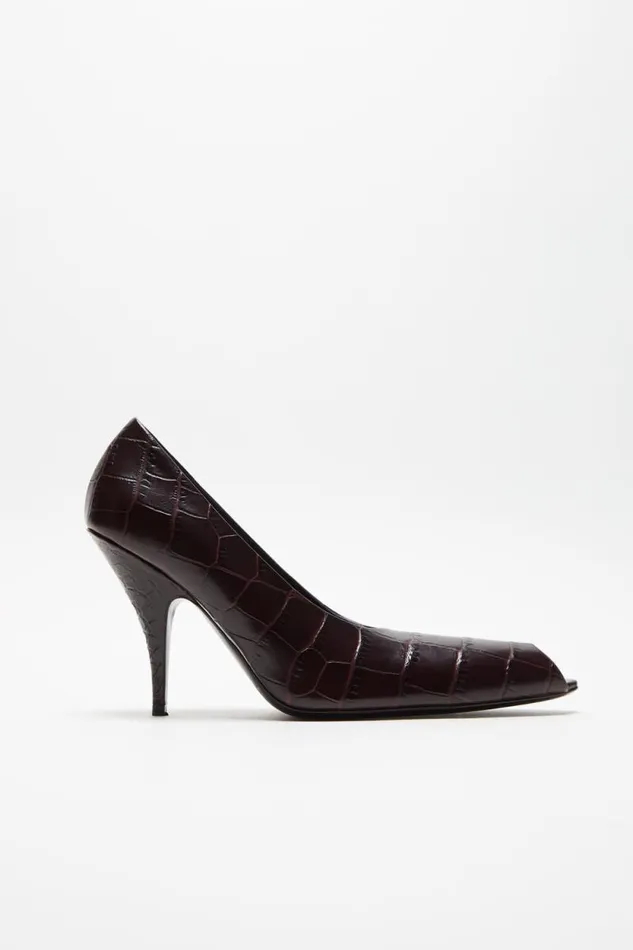 Acne Studios Leather Open Toe Heels Chocolate Brown Woman Shoes