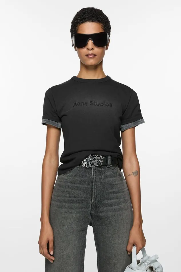 Acne Studios Logo Tshirt 8211 Fitted Fit Faded Black Woman Tshirts