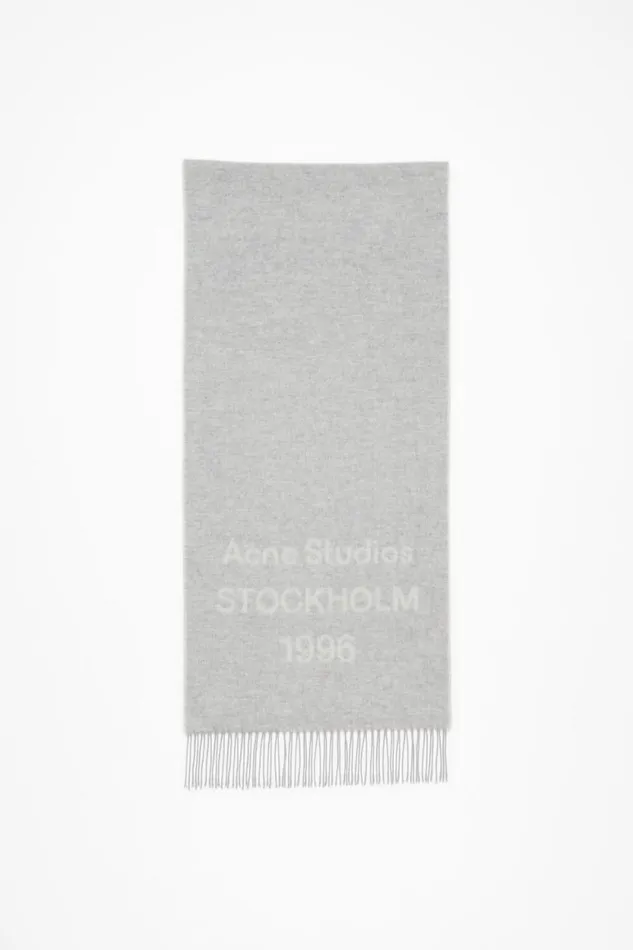 Acne Studios Logo Wool Scarf Light Grey Melange White Man Scarves