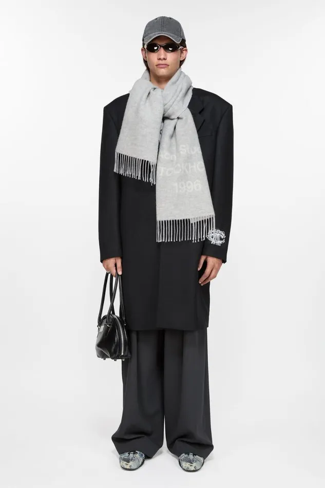 Acne Studios Logo Wool Scarf Light Grey Melange White Man Scarves