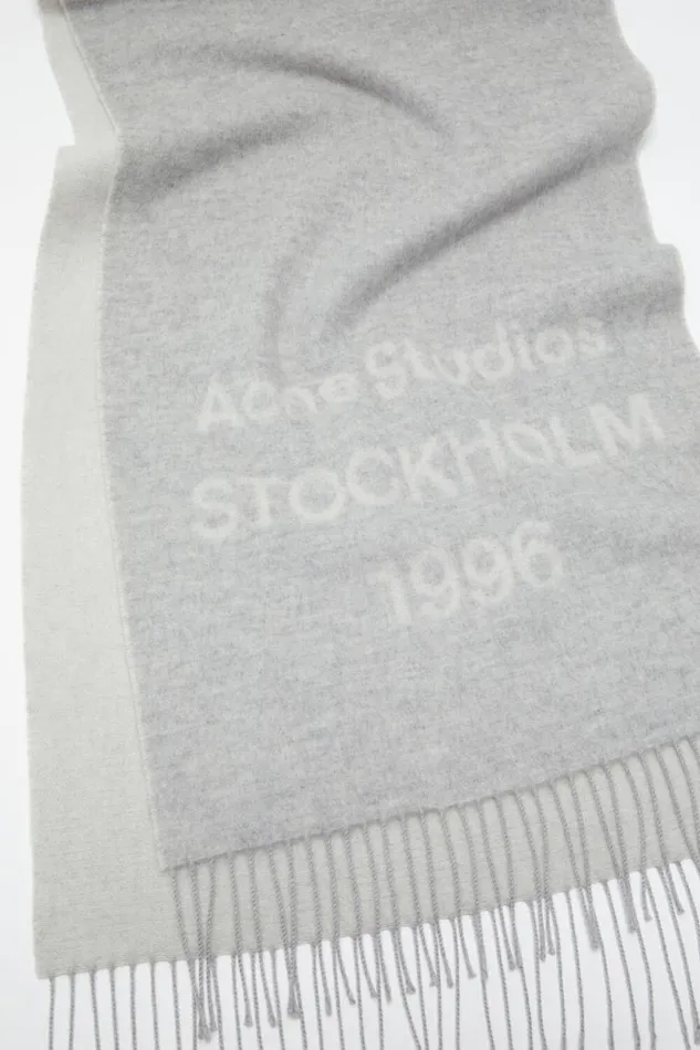 Acne Studios Logo Wool Scarf Light Grey Melange White Man Scarves