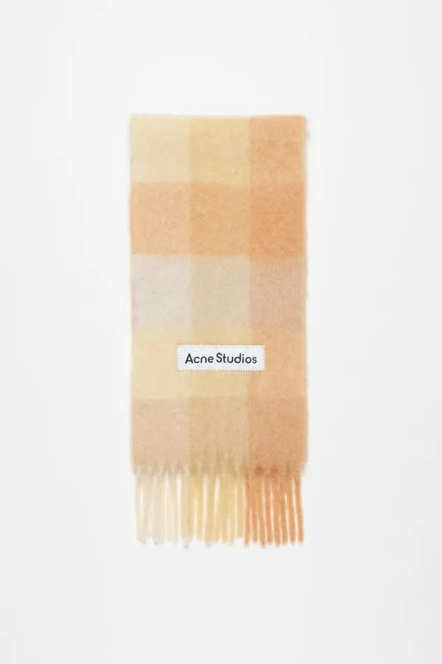 Acne Studios Mohair Checked Scarf Peachwhitebeige Woman Scarves