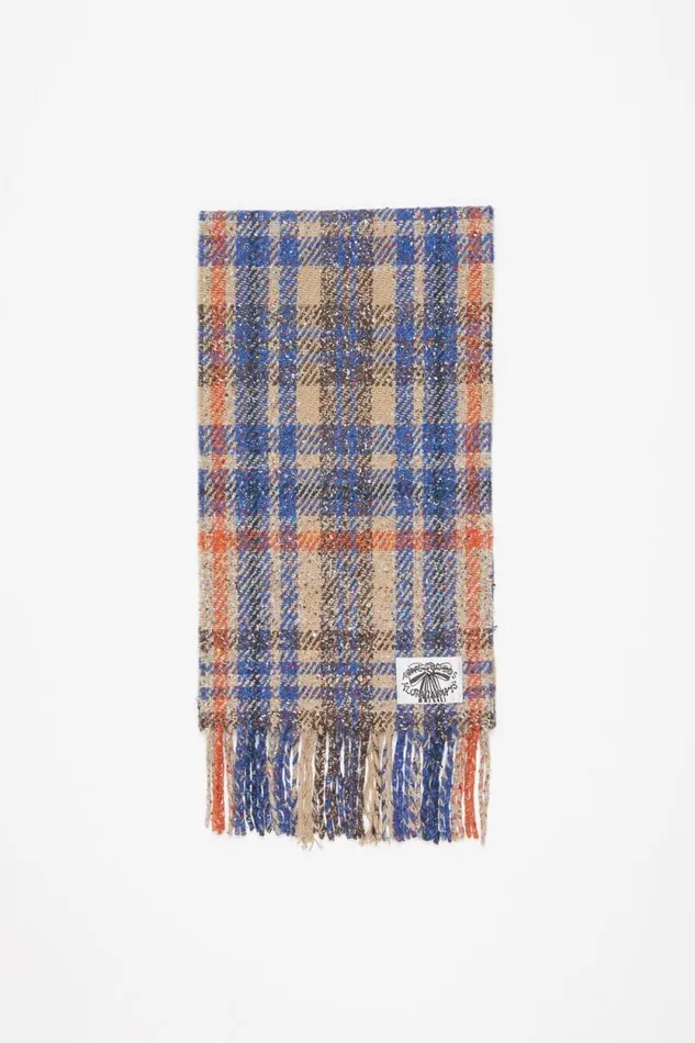 Acne Studios Plaid Fringe Scarf Beigeblue Man Scarves
