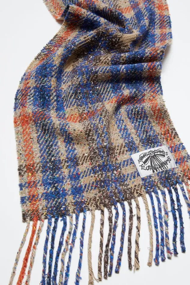 Acne Studios Plaid Fringe Scarf Beigeblue Man Scarves