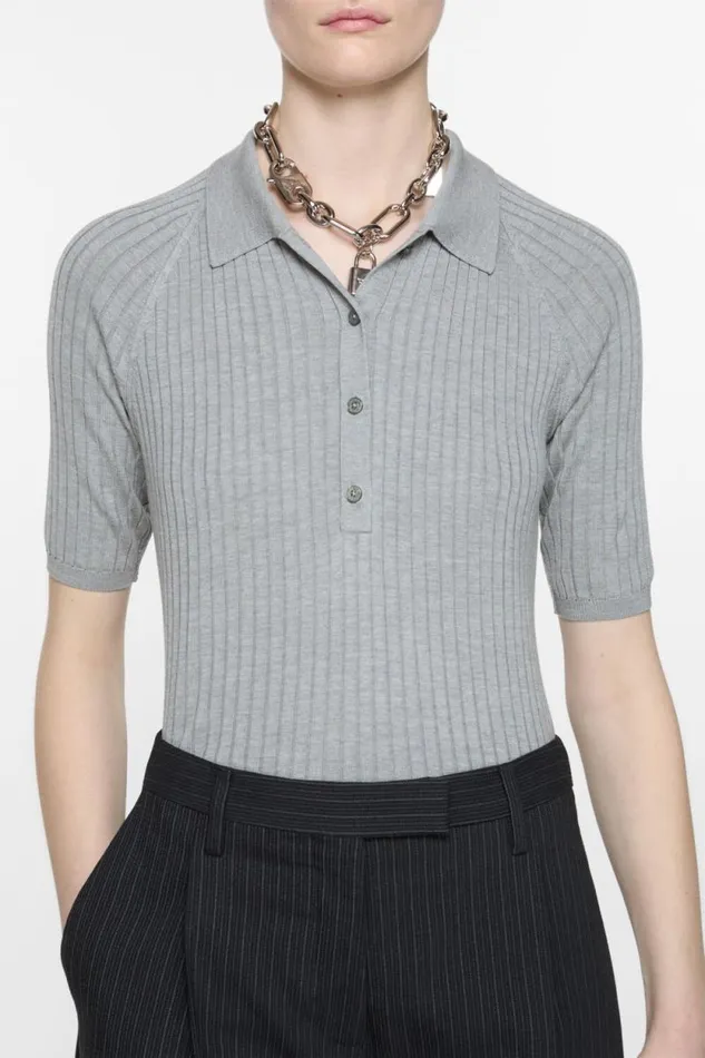 Acne Studios Polo Silk Tshirt Grey Woman Knitwear