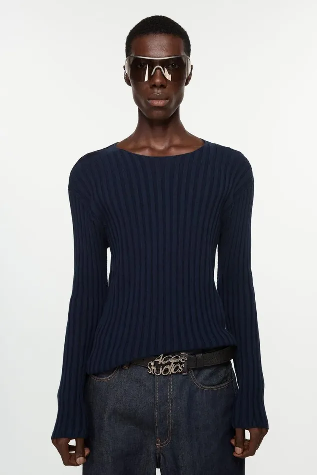 Acne Studios Ribbed Jumper Navynavy Man Knitwear