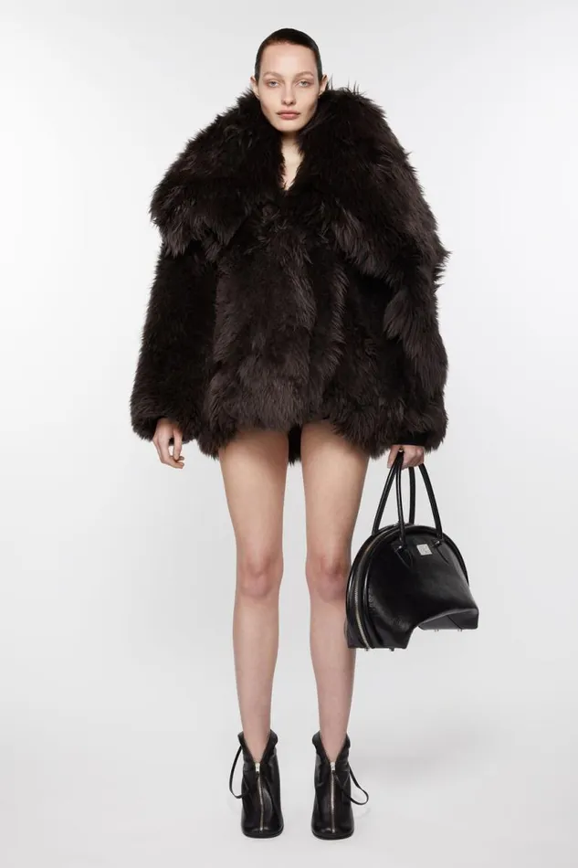 Acne Studios Shearling Fur Coat Dark Brown Woman Outerwear
