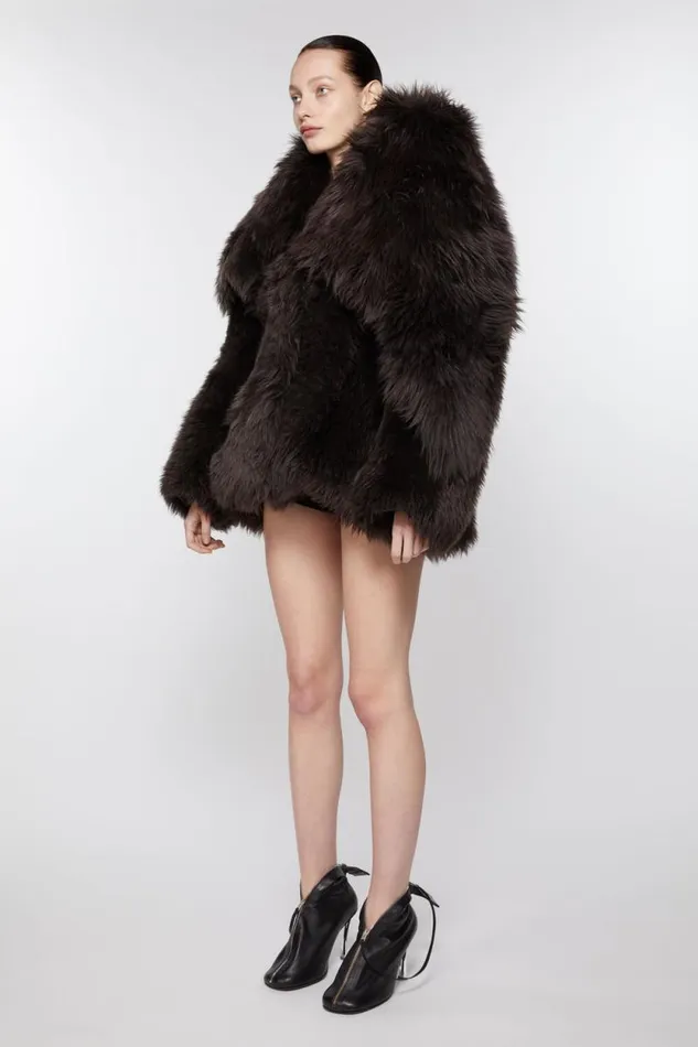 Acne Studios Shearling Fur Coat Dark Brown Woman Outerwear